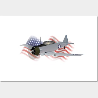 T-6 Texan Trainer Aircraft with American Flag Posters and Art